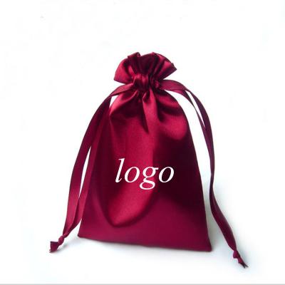 China Custom Logo Elegant Drawstring Satin Hari Gift Bag for sale