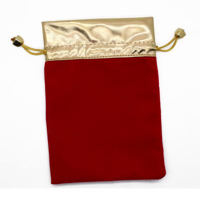 China OEM+ODM+Wholesale Red Velvet Christmas Gift Bag With Gold Drawstring for sale