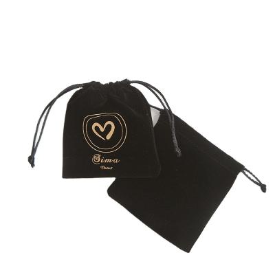 China 10*10cm Recyclable Custom Black Jewelry Pouch With Drawstring for sale