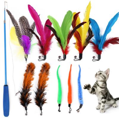 China New Viable Funny Pet Toy Big Bird Interacticve Bead Feather Cat Stick Toy Replacement Head for sale