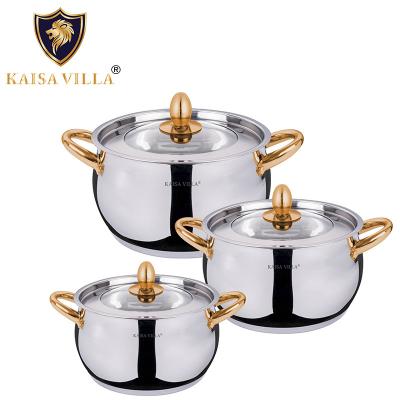 China KAISA Stocked VILLA (KV-6644) (4 sets/ctn) Drop Shipping Stainless Steel Cookware Set Cooking Pots Cooking Non Stick Cooking Pots Sets for sale