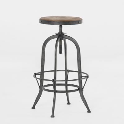 China Vintage Black Iron Metal Adjustable Height Adjustable Height Vintage Bar Chairs Rotating Bar Stool With Wood Round Seat for sale