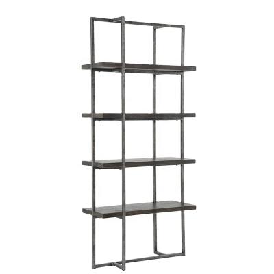 China (Other) adjustable industrial book rack design with black metal frame and wooden shelves for sale