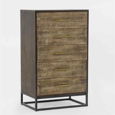 China (Size) Tallboy / Mordern Dark Wood Adjustable Industrial Chest Of Drawers With Decoration Iron Frame And Brass Handles for sale