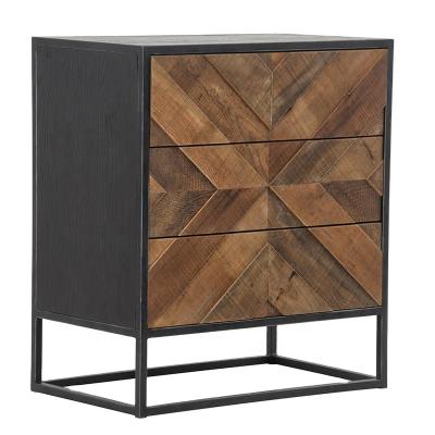 China Mordern Industrial Design Bedroom 3 Chest Of Drawers Bedding Set Foldable With Black Metal Frame And Reclaimed Wood Pattern for sale