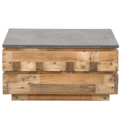 China Squre mordern (other) design adjustable reclaimed pallet wood coffee table with blue stone veneer top and storage drawer for sale