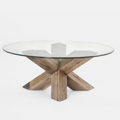 China (Other) modern design adjustable round glass coffee table with reclaimed elm base for living room for sale