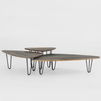 China Convertible industrial coffee table with powder coated hairpin metal leg and rustic reclaimed wood top for sale