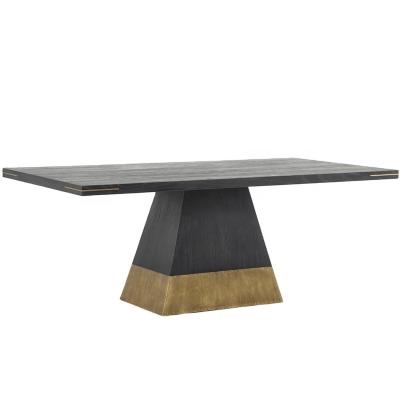 China New Design Adjustable Dining Table Mordern (Other) Rectagular Shale Black With Brass Trapezium Base for sale