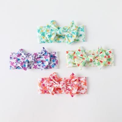 China Fashion Elastic Bows Soft Baby Turban Headwrap Ball Cloth Headwrap Baby Floral Print Colorful Headband for sale