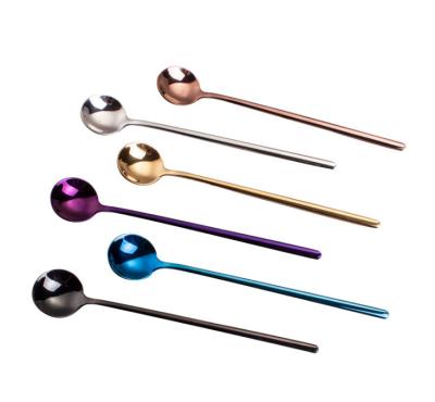 China Long Handle Viable Coffee Food Grade 304 Stainless Steel Spoon Ice Cream Scoop Mixing Spoons With Logo Customized for sale