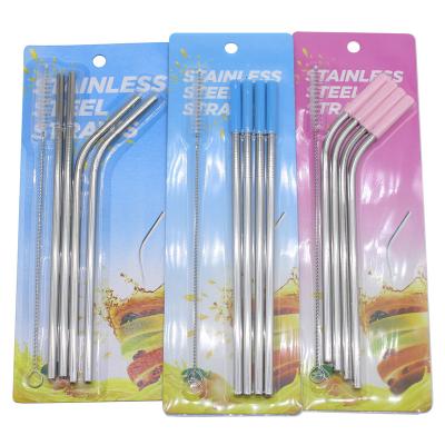 China Sustainable Blister Card Packing 304 Set Reusable Metal Drinking Straws With Pouch for sale