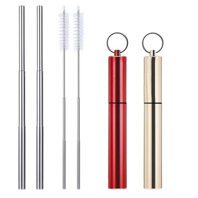 China 304 Stainless Steel Flexible Metal Portable Collapsible Telescopic Reusable Reusable Drinking Straws With Case for sale