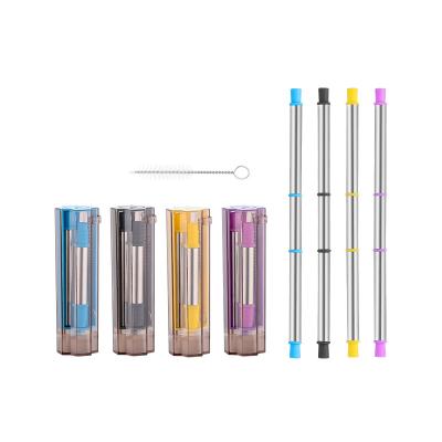 China Straws Clover Viable Patent Folding Metallic Telescopic Four Leaf Stainless Steel Detachable Reusable Straw With Case for sale