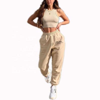 China Anti-wrinkle 2020 new arrivals fashion cotton letter print waist jogger sweatpants cargo women's high pants for sale