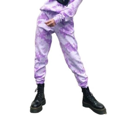 China 2020 New Anti-wrinkle Fashion Ladies Lace Up Tie Dye Jogger Print Elastic Ankle-Length Pants for sale