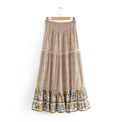 China Factory Price Plus Size High Waist Sunflower Print Bohemian Elastic Maxi Skirts Rayon for sale