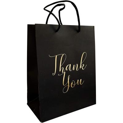 China Recyclable Gold Foil Printed Letters Thank You Gift Bags Elegant Logo Favor Paper Gift Bags For Birthday Party for sale