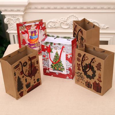 China Christmas Gift Bag Recyclable Paper Bag Packaging Bottom Kraft Paper Home Tote Bag Presents Decorations For for sale