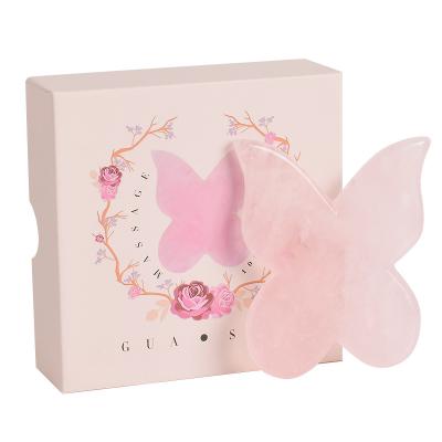 China Natural Crystal Jade Butterfly Face Rose Massager Jade Guasha Tip Facial Sha Rose Quartz Massage With Gift Box Packages for sale