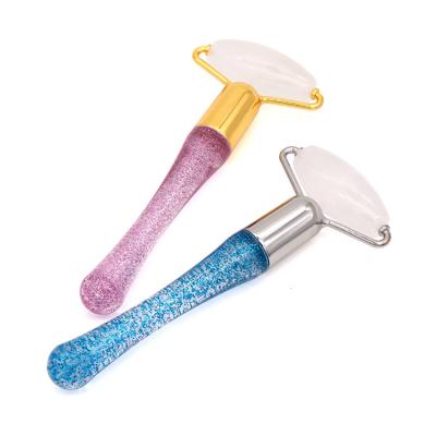 China Natural Rose Quartz Facial Roller Face Massager With Blue Light Guasha Set Jade Roller With Guasha Stone for sale