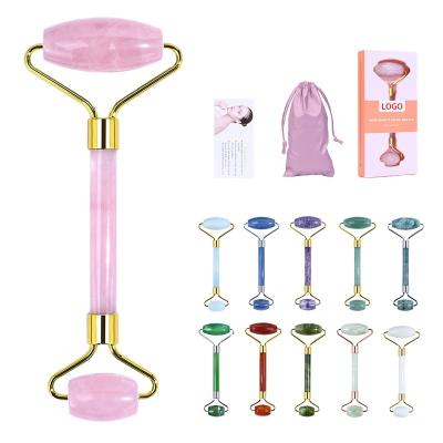 China 100% Face Head Natural Double Jade Roller Beauty Massage For Face Jade Stone Rose Quartz Jade Facial Roller for sale