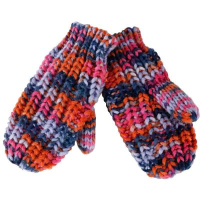 China Plain Girls' Island Acrylic Knitted Mittens, Fleece Striped, Space Dyed Mittens for sale