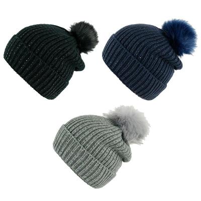 China COMMON knitted ponytail hat fashion winter christmas gift knit hats with pom pom for women for sale