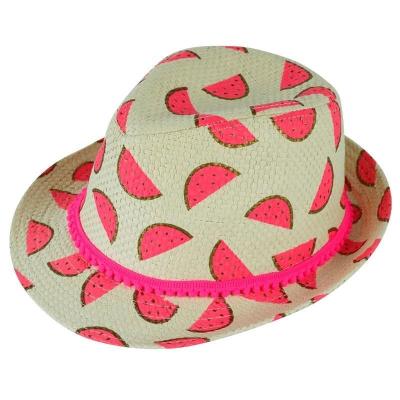 China Little Girls 100% Picture Paper Straw Hat, Printed Fedora Hat for sale