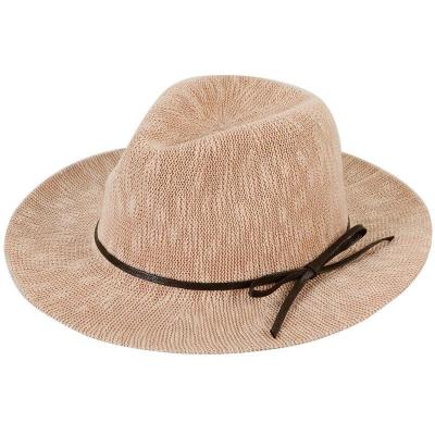 China Picture Lady 100% Polyester Knitted Hat With Decorative Band , Panama Hat for sale