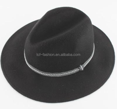 China Wide Metal Trim Character Women Wool Brim Panama Felted Hat Handmade Felt Hat for sale