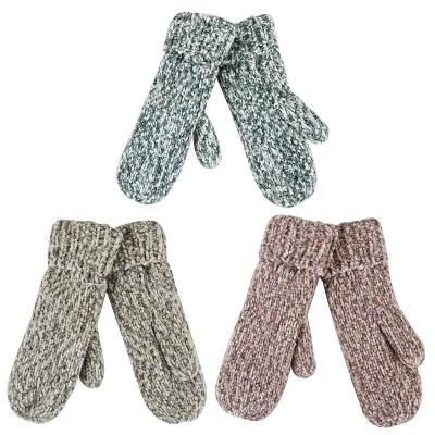 China Polyester Single Color Ladies Chenille Winter Warm Spinning Knitted Mittens With Mix Color For Women for sale