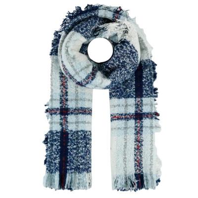 China Polyester Ladies Loop Plaid Woven Polyester Scarf With Fringes for sale