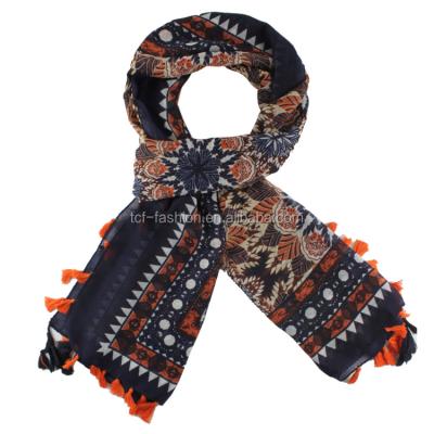 China Ladies Polyester Retro Style 178*100CM Print Woven Scarf for sale