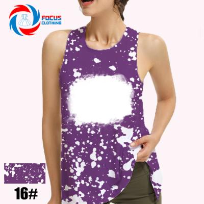 China 2022 Latest Multi Color Faux Bleach Sublimation Custom Bleached Tank Top Anti-pilling Shirts For Women for sale