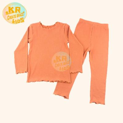 China Latest Design Pure Color Long Sleeve Knitted Basic Sweater Kids Breathable Children Underwear Set Kids Sleepwear for sale