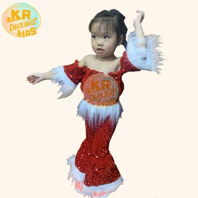 China Soft Red Sequin Cloth One Shoulder Girls Christmas Boutique Baby Clothes One Shoulder Senior Children's Overalls for sale