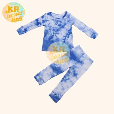 China Sweet Autumn Children's Costume Blue Tie-Dye Design Long Sleeve High Top Waist Pants Kids Clothes Children's Clothes for sale