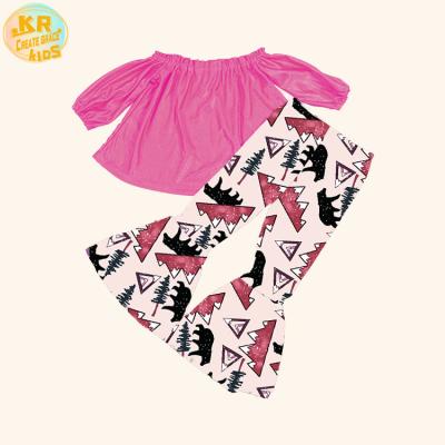 China Sweet hot sale fashionable baby elastic out the door printing kids boutique dress sets for sale