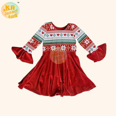 China Breathable Winter Snowflake Pattern Kids Clothes Dress Velvet Fabric Baby Christmas Outfit Toddler Dresses for sale