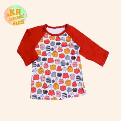 China Halloween Pumpkin Three Quarter O-Neck Children's Boutique Anti-Pilling Sleeve Girls' Top Shirt for sale