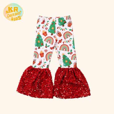 China Christmas plus size limited kids clothing Rainbow&trees print Bell-based pants plus size pants for sale