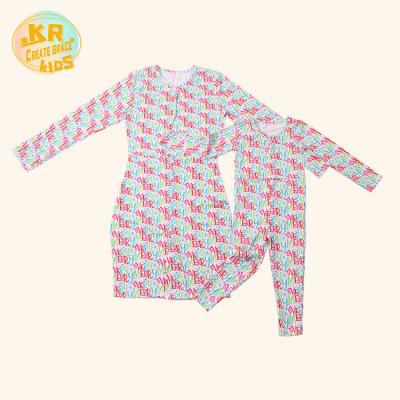 China Wholesale Casual Christmas Print Spring Milk Silk Kids Jumpsuit Mommy And Me Jumpsuit for sale