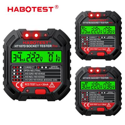 China HT107 Socket Tester Pro Voltage Test RCD 5/30mA Socket Detector Ground Zero Line Plug Polarity Phase Check for sale