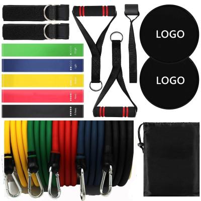 China Hot Sale Home Latex Amazon Commerical Fitness Gym 11PCS/SET Resistance Bands Elastic Tube Set With Core Slider And Door Anchor for sale