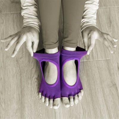 China Eco-Friendly Yoga Open Toe Floor Indoor Adult Pilates Boots Non-slip Silicone Dance Socks Female for sale