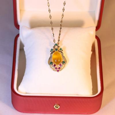 China China Vintage peacock yellow egg necklace 18K dove egg zircon clavicle chain for sale