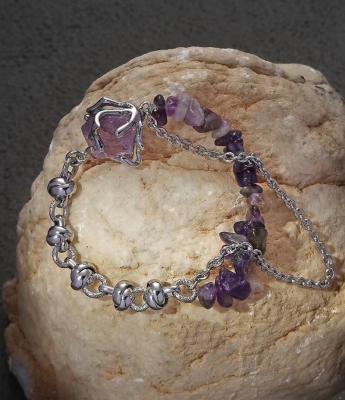 China Vintage Silver Fashion Amethyst Jewelry Set Fine Bracelet Ring Purple Diamond Clip Necklace FoParty Gifts for sale