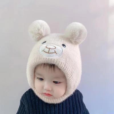 China Image Solid Color Crochet Knit Kids Winter Hat Elastic Toddler  For Girl Boy Infant Warm Cute Pompom Hat Baby Beanie Children for sale