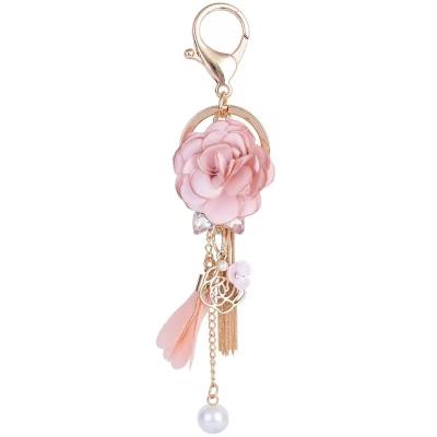 China ALLOY Cloth flower key Ring Chiffon tassel car key chains Lady couple bag New fashion charm flower keychain Party Gift K2029 for sale